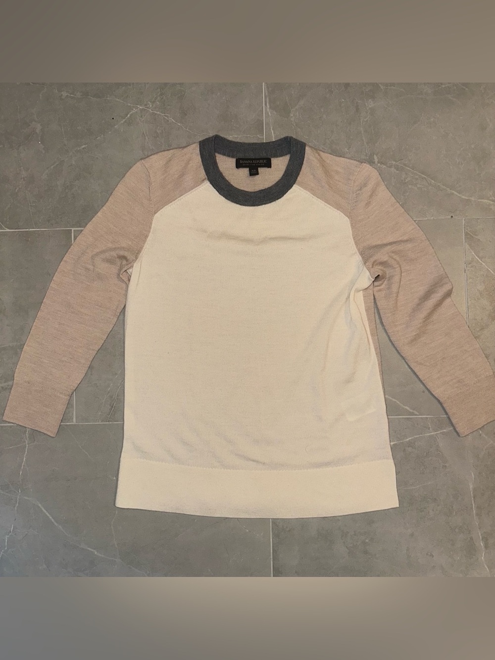 Banana Republic Cream Sweater with Blush Sleeves and Charcoal Neck